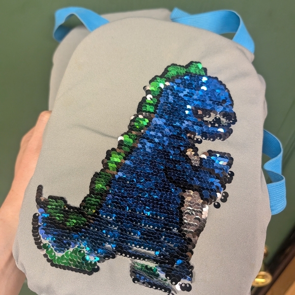 Dinosaur Sequin Kids Backpack - Gray and Green - Picture 4 of 9